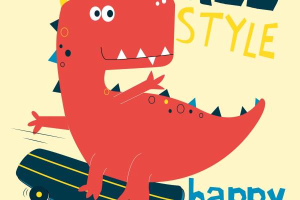 卡通恐龙字母印花矢量图儿童服装裁片T恤烫图印花花型素材