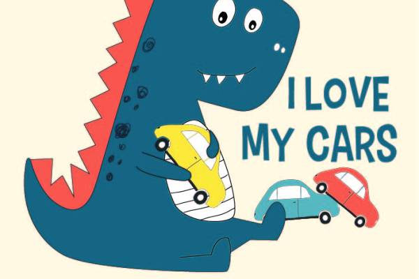 卡通恐龙字母汽车印花矢量图儿童服装裁片T恤烫图印花花型素材