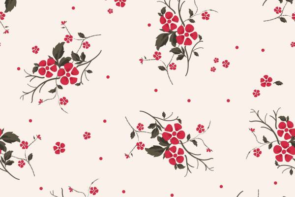 植物小红花圆点拼接印花矢量图服装纺织面料数码印花花型素材