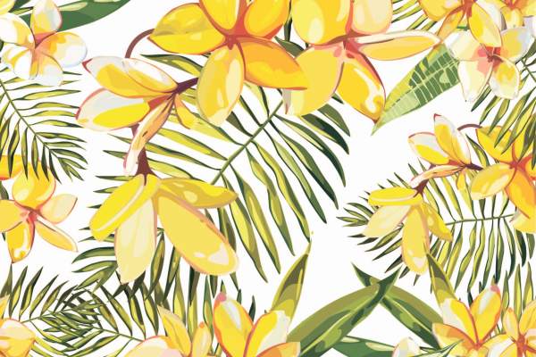 夏日风黄色植物花卉拼接印花矢量图服装纺织面料数码印花花型素材