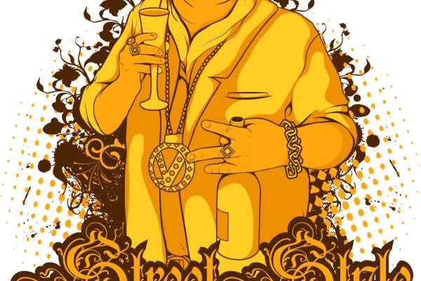 光头潮男大金链子字母印花矢量图服装裁片T恤烫图印花花型素材