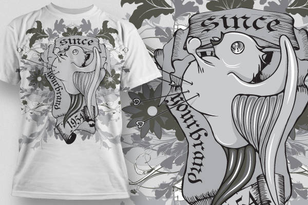 中箭飞鸟字母花朵印花矢量图服装裁片T恤烫图印花花型素材