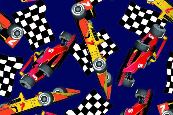 赛车拼接印花矢量图服装纺织面料数码印花花型素材