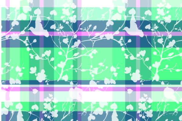 植物花卉飞鸟格子印花矢量图服装纺织面料数码印花花型素材