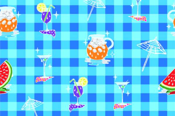 几何格子水果西瓜夏日风印花矢量图服装纺织面料数码印花花型素材