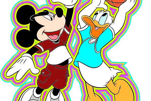 卡通动漫米老鼠唐老鸭篮球印花矢量图服装裁片烫图印花花型素材