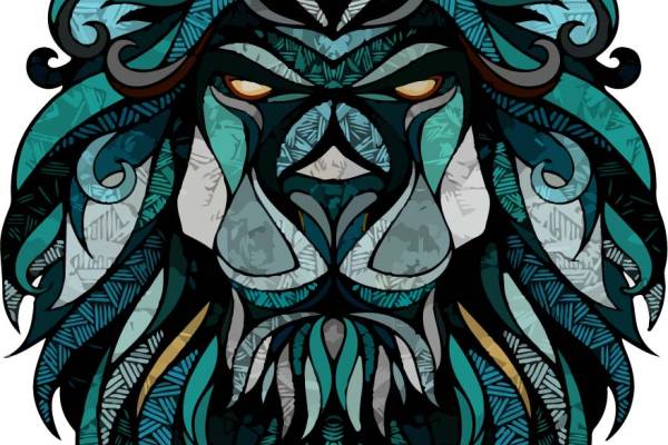 几何线条狮子图案印花矢量图服装裁片T恤烫图印花花型素材