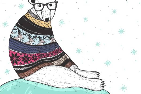 动物北极熊印花矢量图服装裁片T恤烫图印花花型素材