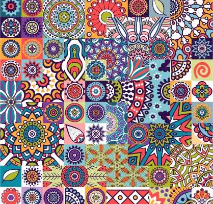 民族图案曼荼罗风格印花矢量图服装纺织面料数码印花花型素材