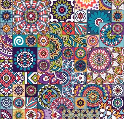 民族图案曼荼罗风格印花矢量图服装纺织面料数码印花花型素材