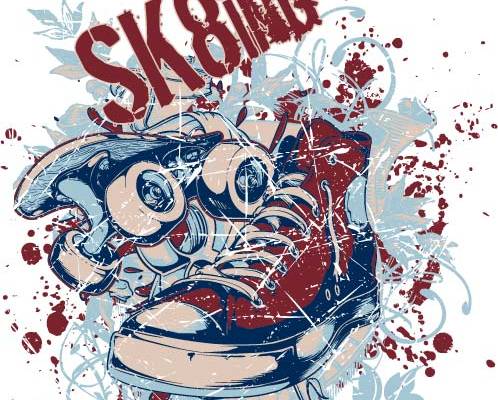 板鞋滑板字母印花矢量图服装裁片T恤烫图印花花型素材