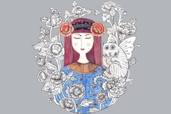 几何植物牡丹花人物印花矢量图服装裁片T恤烫图印花花型素材