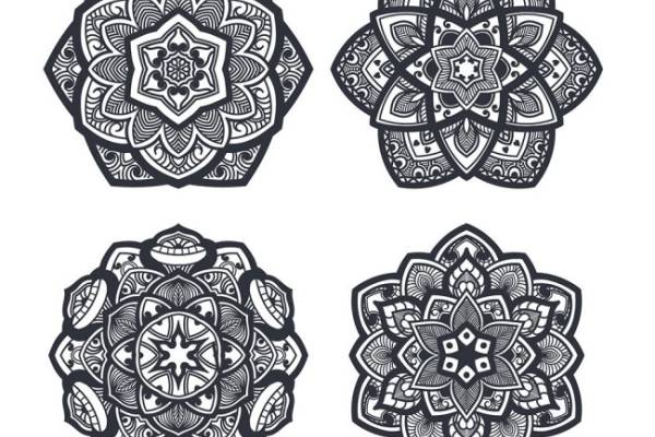 黑白色曼陀罗印花矢量图服装裁片T恤烫图印花花型素材