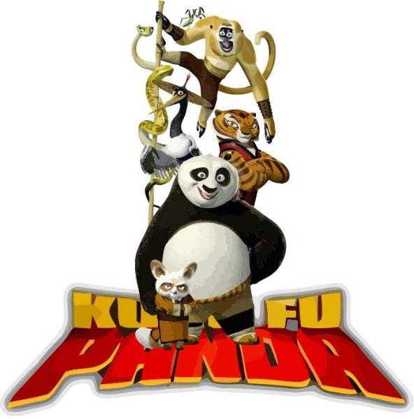 卡通动漫功夫熊猫老虎字母印花矢量图服装裁片t恤烫图印花花型素材