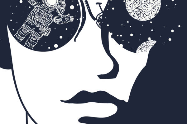 人物头像太空字母印花矢量图服装裁片T恤烫图印花花型素材