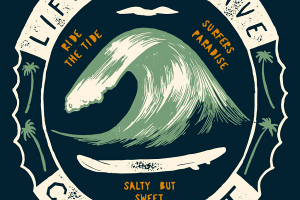 海浪字母几何拼接印花矢量图服装裁片T恤烫图印花花型素材