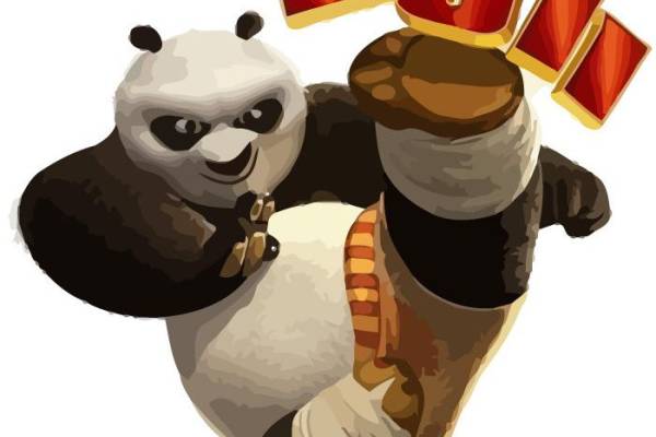 卡通动漫功夫熊猫老虎字母印花矢量图服装裁片T恤烫图印花花型素材