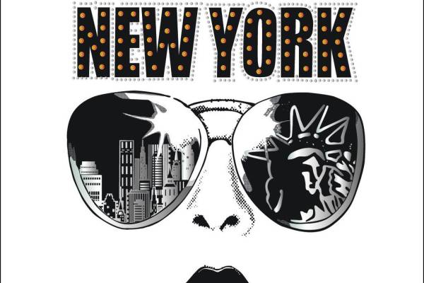 字母墨镜嘴唇拼接印花矢量图服装裁片T恤烫图印花花型素材