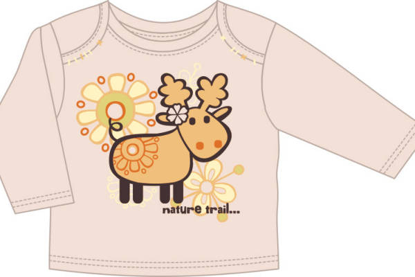 儿童服装长袖T恤设计矢量图卡通麋鹿印花花型