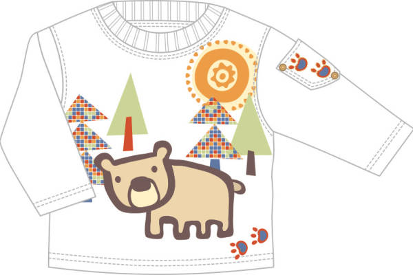 儿童服装长袖毛衣设计矢量图卡通熊印花花型