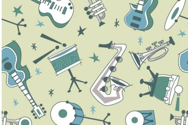 几何音乐器械吉他拼接印花矢量图服装纺织面料数码印花花型素材