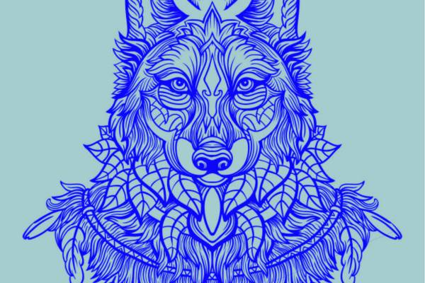 几何线条拼接动物狼印花矢量图服装裁片T恤烫图印花花型素材