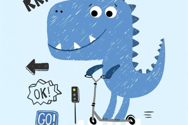 卡通动漫恐龙斑马线字母拼接印花矢量图服装裁片T恤烫图印花花型素材