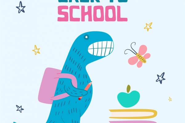 卡通动漫恐龙书包苹果蝴蝶星星拼接印花矢量图服装裁片T恤烫图印花花型素材