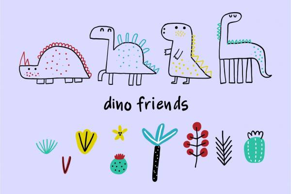 卡通动漫涂鸦恐龙字母印花矢量图服装裁片T恤烫图印花花型素材