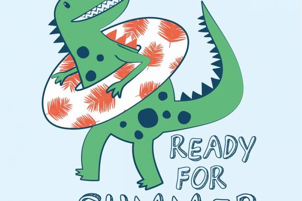 卡通动漫恐龙救生圈字母印花矢量图服装裁片T恤烫图印花花型素材