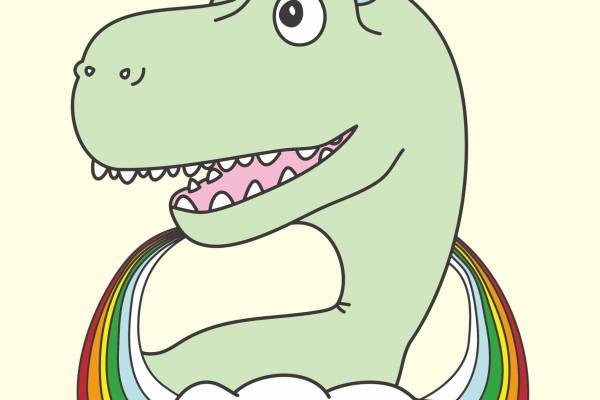 卡通动漫恐龙独角兽字母彩虹拼接印花矢量图服装裁片T恤烫图印花花型素材