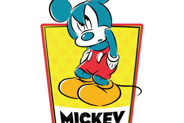 卡通动漫米老鼠字母拼接印花矢量图服装裁片T恤烫图印花花型素材