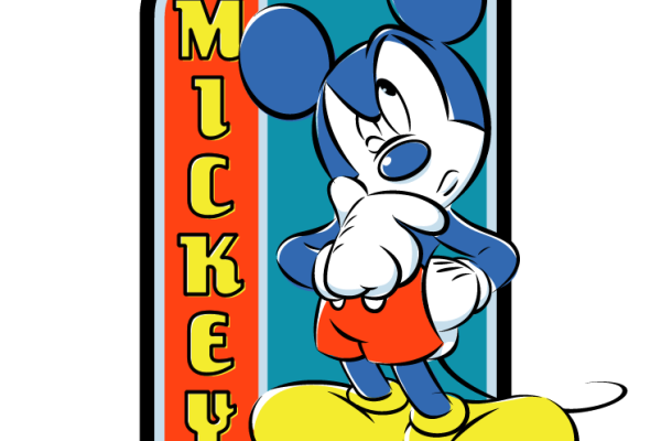 卡通动漫米老鼠字母拼接印花矢量图服装裁片T恤烫图印花花型素材