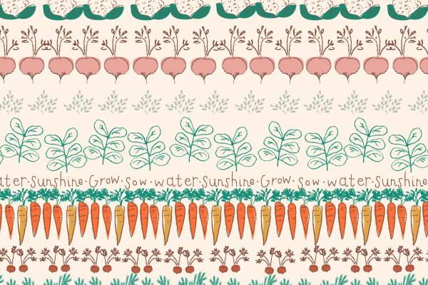 植物胡萝卜字母拼接印花矢量图服装纺织面料数码印花花型素材