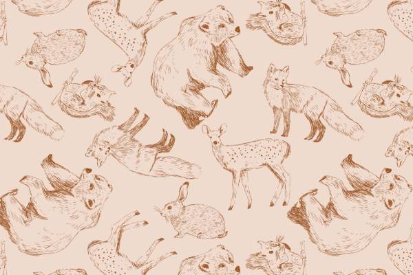 动物梅花鹿狐狸狗熊拼接印花矢量图服装纺织面料数码印花花型素材