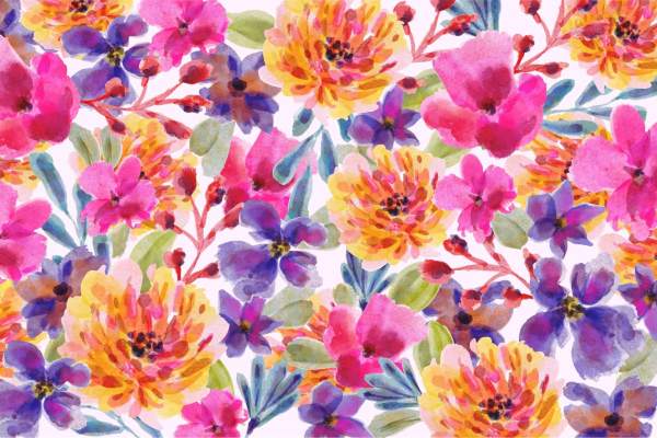 水彩植物花卉拼接印花矢量图服装纺织面料数码印花花型素材