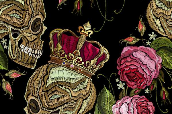 几何骷髅头植物牡丹花朵拼接印花矢量图服装纺织面料数码印花花型素材