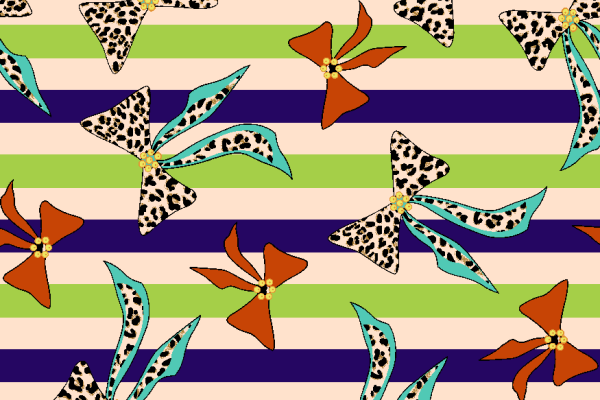 几何条子豹纹蝴蝶结拼接印花矢量图服装纺织面料水印数码印花金昌花型素材