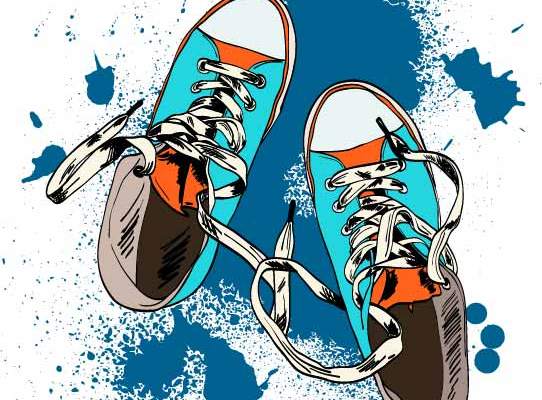 色彩涂鸦鞋子拼接印花矢量图服装裁片T恤烫图印花花型素材