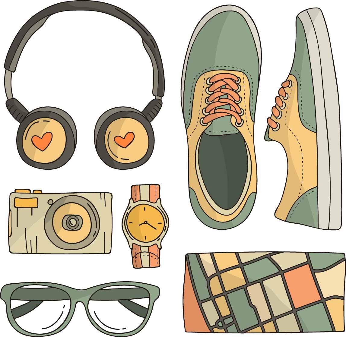 鞋子耳机拼接印花矢量图服装裁片T恤烫图印花花型素材