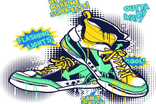 几何色彩涂鸦字母鞋子拼接印花矢量图服装裁片T恤烫图印花花型素材