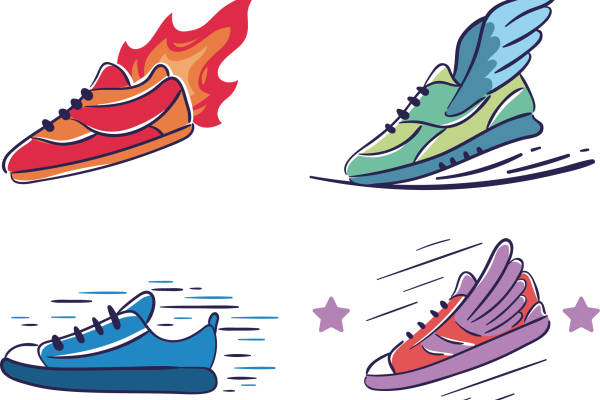 鞋子线条星星印花矢量图服装裁片T恤烫图印花花型素材