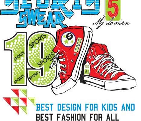 字母鞋子数字拼接印花矢量图服装裁片T恤烫图印花花型素材