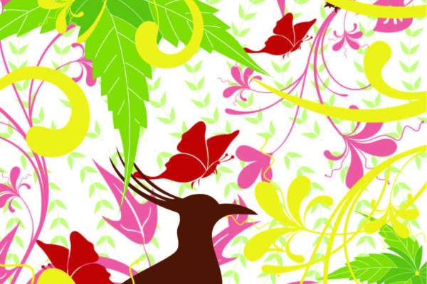 卡通植物花朵昆虫飞鸟印花矢量图服装纺织面料数码印花花型素材