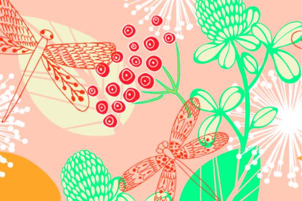 几何线条植物花火昆虫蜻蜓印花矢量图服装纺织面料数码印花花型素材