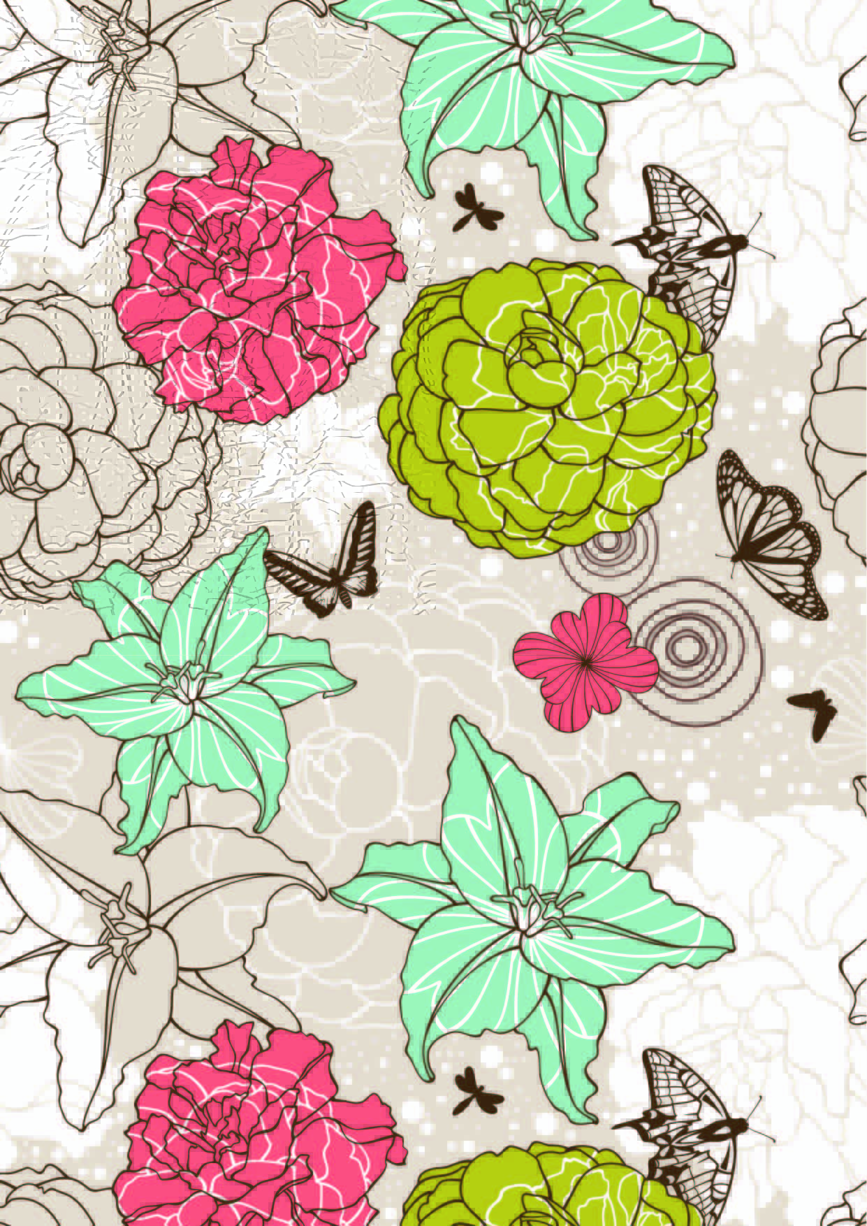 几何花卉植物蝴蝶印花矢量图服装纺织面料数码印花花型素材-POP花型网