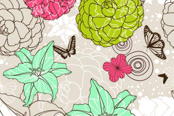 几何植物花纹昆虫蝴蝶印花矢量图服装纺织面料数码印花花型素材