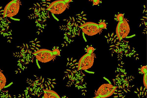 植物飞鸟拼接印花矢量图服装纺织面料数码印花花型素材