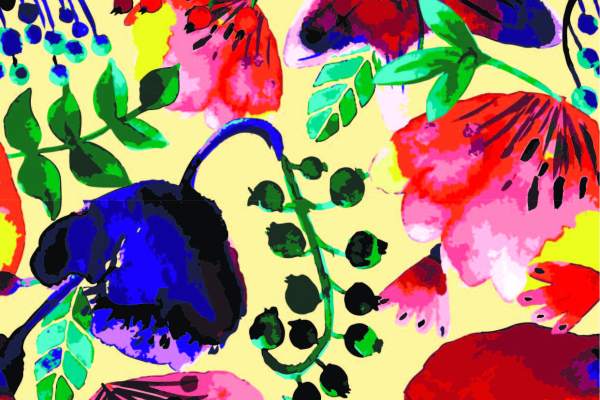 彩绘植物花朵拼接印花矢量图服装纺织面料数码印花花型素材