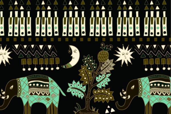 复古民族风几何花纹大象飞鸟拼接印花矢量图服装纺织面料数码印花花型素材